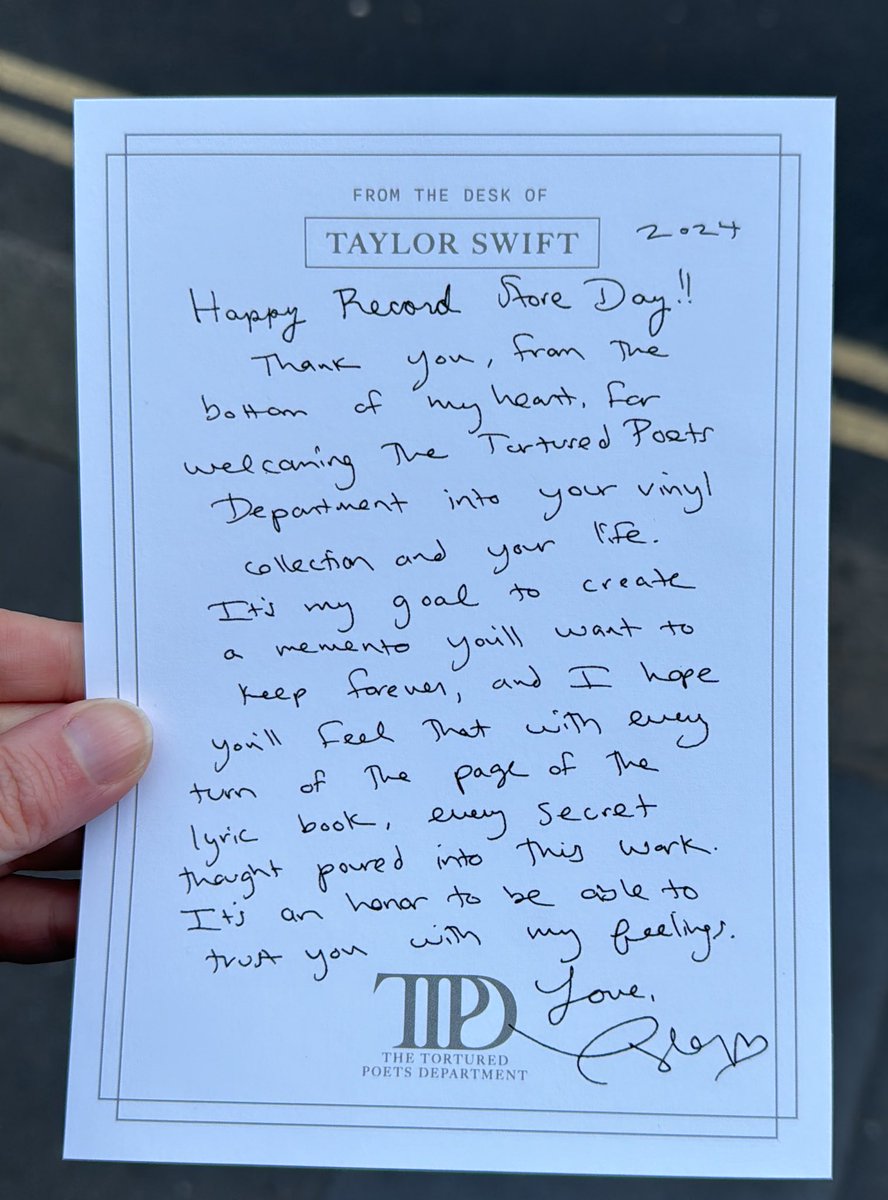 _AreWeAwake's tweet photo. Message from @taylorswift13 for #RSD24 when buying TTPD https://t.co/aszuYgogWt