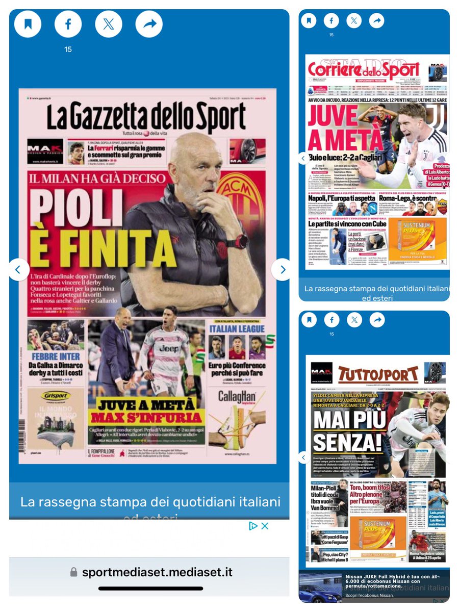 I giornali sportivi di oggi sportmediaset.mediaset.it/foto/rassegnas…