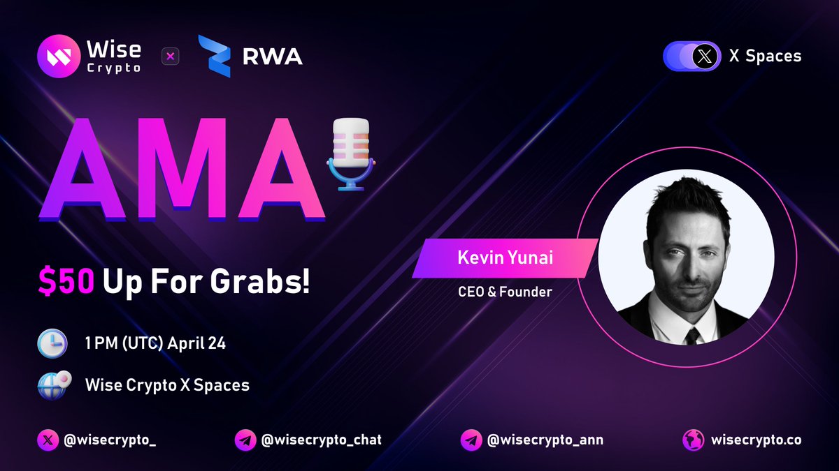 WiseCrypto_'s tweet image. 🥳 Wise Crypto x #RWA Inc. AMA

⏰ Time: Apr 24, 1 PM (UTC)
🎁 $50 for 5 Best Live Questions

🔸Follow @WiseCrypto_ &amp;amp; @RWA_Inc_
🔸Rules t.me/wisecrypto_ann…
🔸Like, RT &amp;amp; Tag 3 Friends

📍Set Reminder: x.com/i/spaces/1BRJj…

#AMA #WiseCrypto #RWA $RWA #IDO