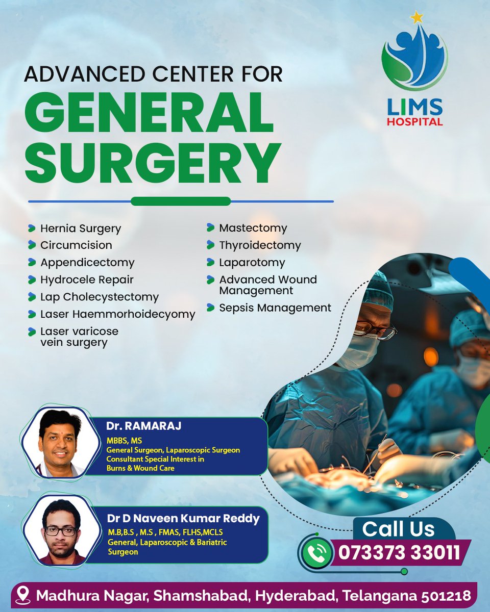 'Discover excellence in surgical care at Advanced Center for General Surgery. Expertise meets compassion, delivering top-notch treatments tailored to your needs.  
 #limshospital #AdvancedSurgery #GeneralSurgery #SurgicalExcellence #Healthcare #PatientCare #SurgicalInnovation