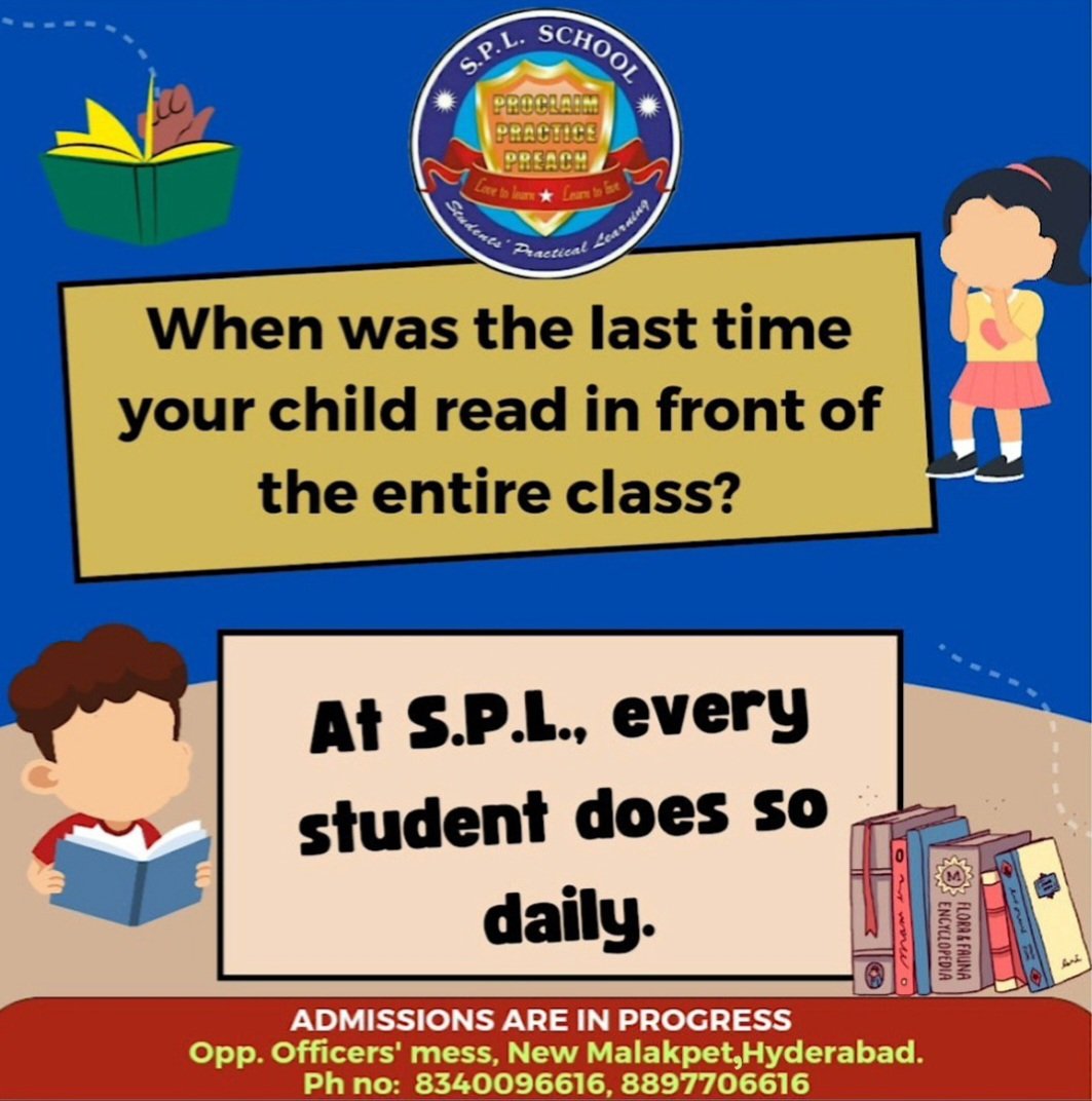 Confident Readers: Every Child Shines Daily at SPL! ✨️💫

#SPLSchoolAdmissions
#2024Admissions
#LoveToLearn
#LearnToLive
#EducationalVision
#EmpoweringStudents
#InclusiveEducation
#StudentSuccess
#FutureLeaders
#AdmissionOpen
#AcademicExcellence
#DiverseLearning