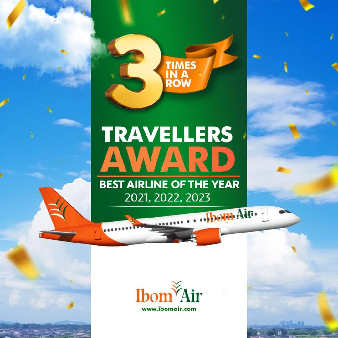 3X IN A ROW!!!
Nigeria’s fastest growing airline and pride of Akwa Ibom, @ibomairlines wins 2023 Travelers Award for the Best Airline of the Year. The airline had previously won the award in 2021 and 2022
Congratulations, Ibom Air
#IbomAir 
#AkwaIbomIsRising
#AkwaIbomTwitter