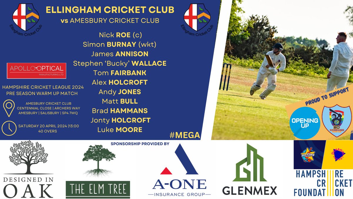 💙TEAM NEWS💛

Today a club XI travel to <a href="/Amesburycricket/">Amesbury CC</a> for the first of our pre season warm up matches ahead of the start of the 2024 <a href="/hantscl/">Hampshire League</a> on May 11th. 

Go well, lads 💪🏻☀️

@A_OneInsurance 
<a href="/elmtreeringwood/">Elm Tree Ringwood</a> 
<a href="/GlenMex_ltd/">Glenmex</a> 

💙💛
