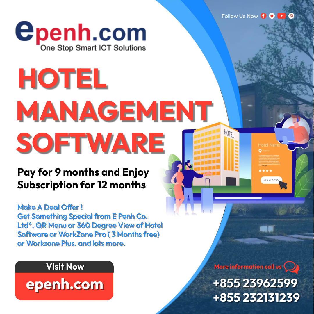 epenhcom's tweet photo. #Hotel Management Software (#PMS) from #Epenh QR Menu or 360 Degree View of Hotel #Software or #WorkZone Pro ( 3 Months free) or Workzone Plus. and lots more.
https://t.co/VnIpGGuE8b
#epenh #Cambodia #phnompenh #hotel #Workzoneplus #workzone #propertymanagement https://t.co/wnONCmRyOy