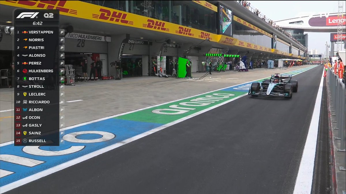 🟩 C'est reparti avec 6'44 restantes ! ⏳ Les pilotes en danger : 11 Albon 12 Ocon 13 Gasly 14 Sainz 15 Russell #F1 #ChineseGP 🇨🇳