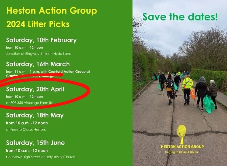 Come and meet some of the lovely HAGs this morning. We have a stall & St Leonard's Church Spring Fair in #Heston, whilst some of our #Litterheroes tackle the flytipping and litter on Vicarage Farm Road. All welcome to join in. 🌎