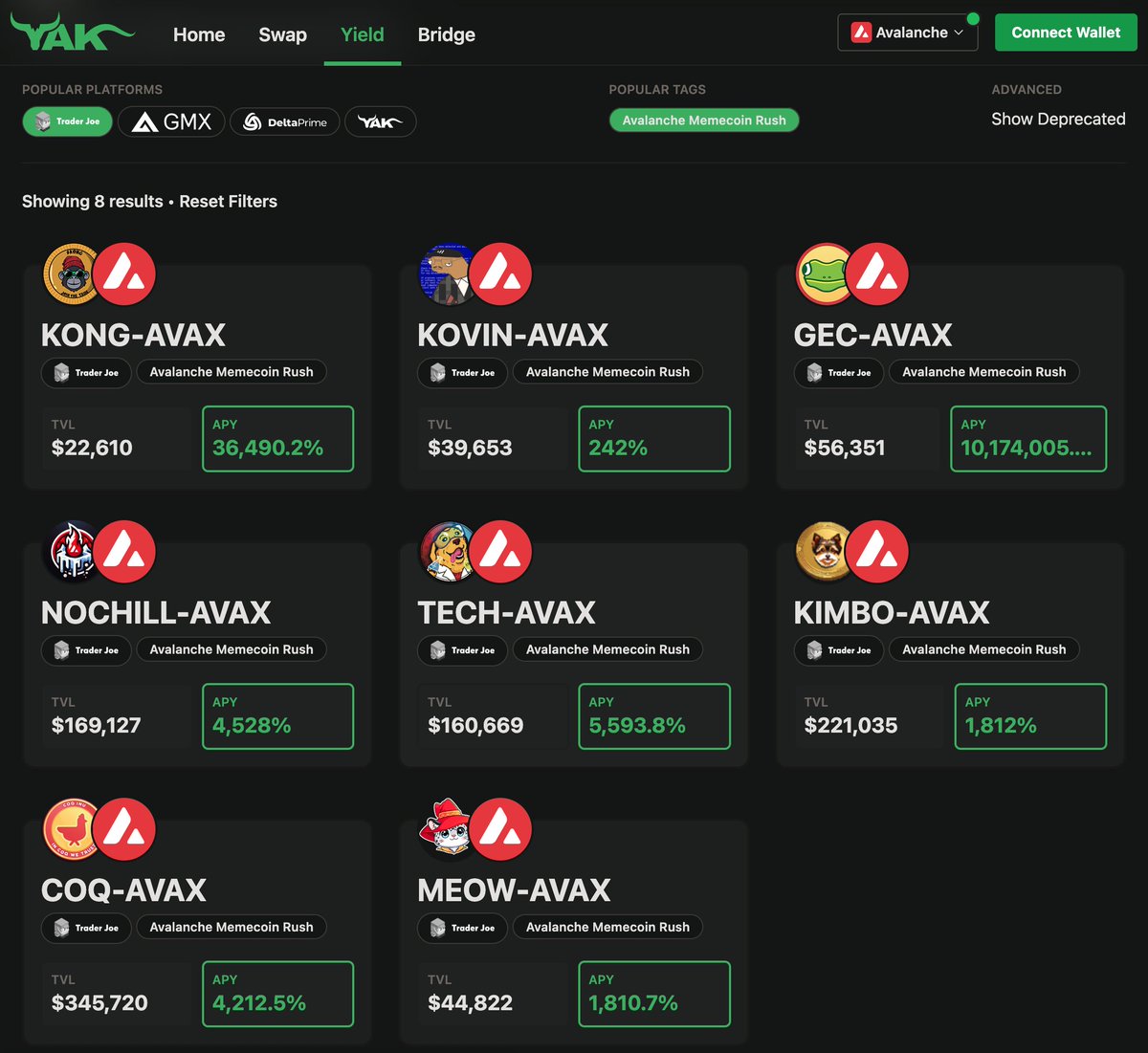 don't fade these yak pools esp if you're already lping 🤣 $COQ $TECH $MEOW $KONG $KOVIN $GEC $KIMBO $NOCHILL