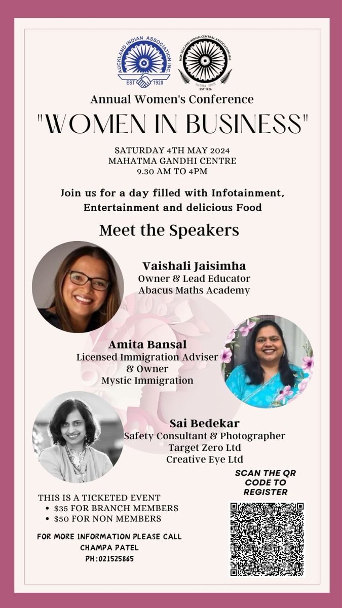 Exciting News! Join us for the AIAI & NZICA Women's Conference on May 4th at the Mahatma Gandhi Centre. Don't miss this empowering event, designed to inspire and connect women across our community. Mark your calendars & stay tuned for more details! #Womenconference