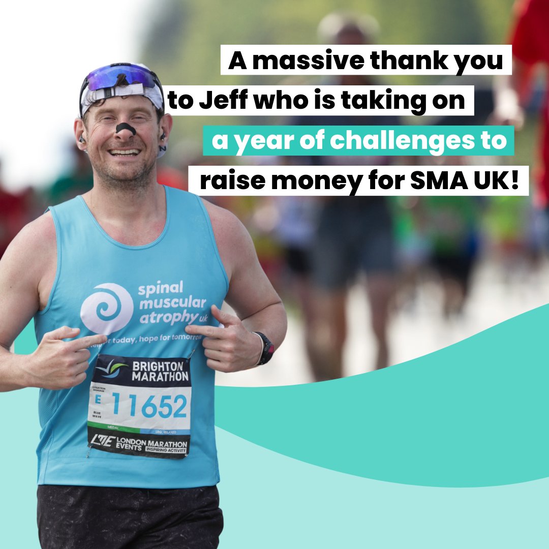 Huge thanks to Jeff, starting a year-long series of challenges for SMA UK! Brighton Marathon raised over £700! 🤩 Jeff aims to raise awareness & funds for SMA Type 3, crucial for families. Next: Tough Mudder in May 💪 Dive into Jeff's journey & contribute: bit.ly/3JrSrhU