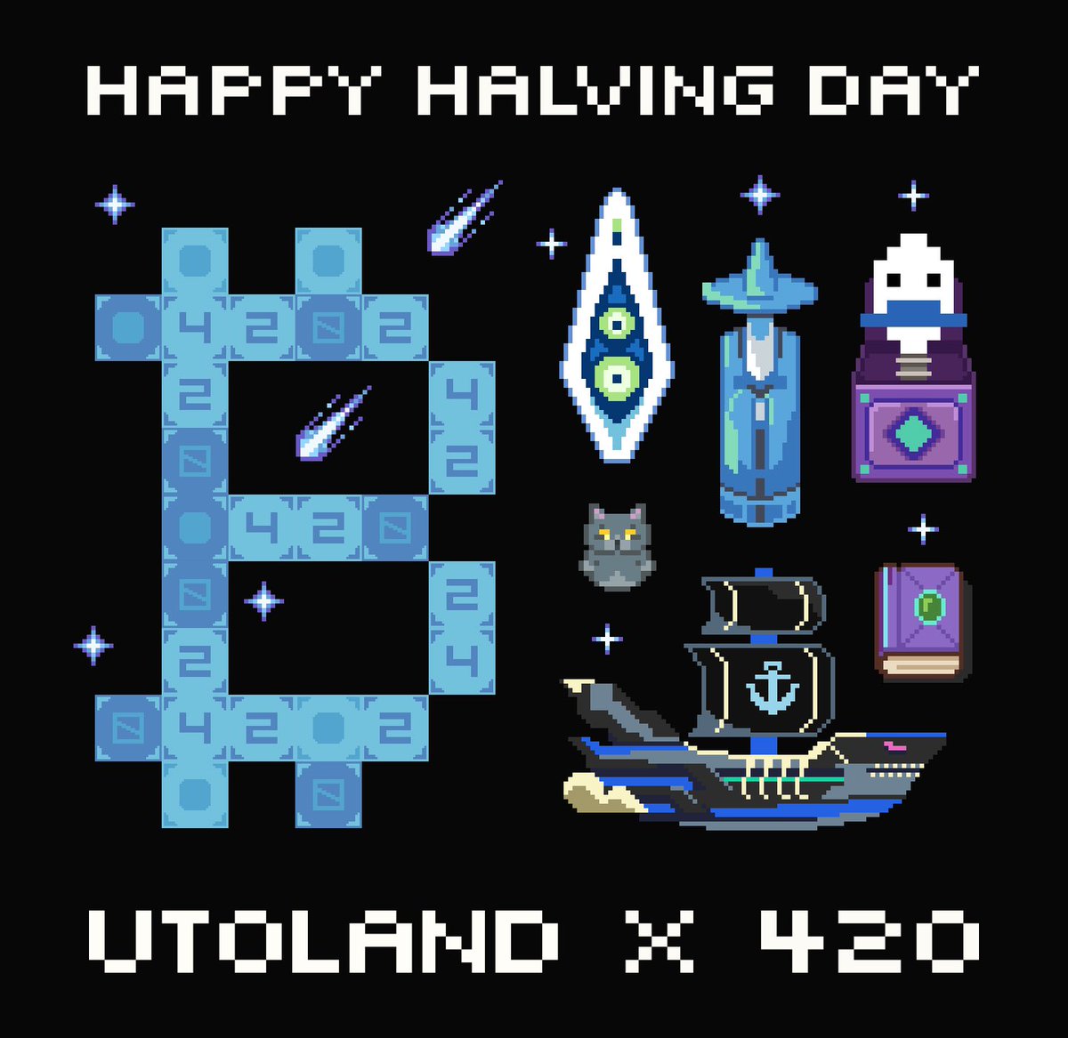 FortuDraco's tweet photo. 在这个特殊的日子里，分享一下《Utoland》中有哪些 #brc420 社区的元素：

1.引用了 @brc420TSAN 的链上资产《NFT之歌》，并将其融入我们的故事中，探索并实践了“模块可组合”的概念，展现了递归的美妙。🪗
2.以NFT Goosinals @goosinals 为主题，设计了“Goosinals Box”作为故事中的重要线索，并为它制作了主题小游戏。🪶
3.设计了@VOYA__Merlin “VOYA大船”，预示着冒险家们在MerlinChain的大航程。🚢
4.梅林大师的雕像@BitmapTech，愿魔法和信念永存。🪄
5.intro中的📖魔法书，是一切故事的起点。
6.嵌入了420数字的地砖，希望每个被创造的世界都有420的印记。
7.灵感来源@HuhuCommunity 的huhu pet猫咪，愿奇迹永远伴随大家。

Happy Halving Day，一切皆为序章！
Merlin和BRC420 @RCSVCHN 的风将永生不息，因为这一切都是我们亲自buidl的。期待420variation @420variation ！

#bitmap #ordinals #nft #utoland