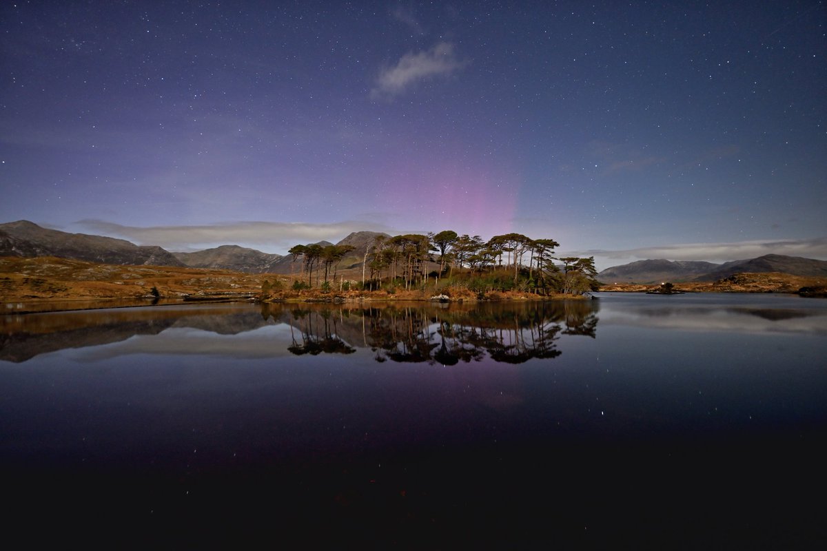 Derryclare Lough decorated by aurora under strong moonlight last night