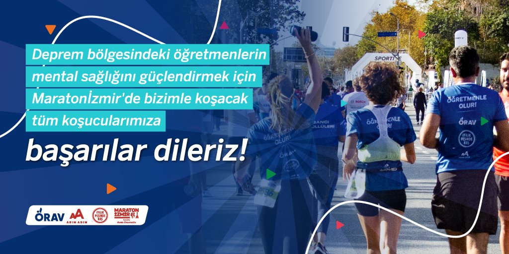 Deprem bölgesindeki daha fazla öğretmenin mental sağlığını desteklemek için @maratonizmir 'de ÖRAV ile #iyilikpeşindekoş'acak tüm gönüllü koşucularımıza başarılar!

Adımlarınız sayesinde nitelikli eğitimi psikolojik sağlamlıkla güçlendireceğiz!🏃‍♂️🏃‍♀️

#Maratonİzmir
