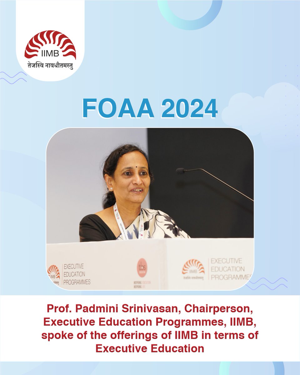 Exclusive insights into IIMB's Executive Education Programs from Prof. Padmini Srinivasan. Stay ahead of the curve with our dynamic offerings tailored for executives in 2024. @IIMB_EEP #Aviation #Aerospace #Conference #Academia #Networking #IIMBangalore #IIMB #FOAA2024 #eep