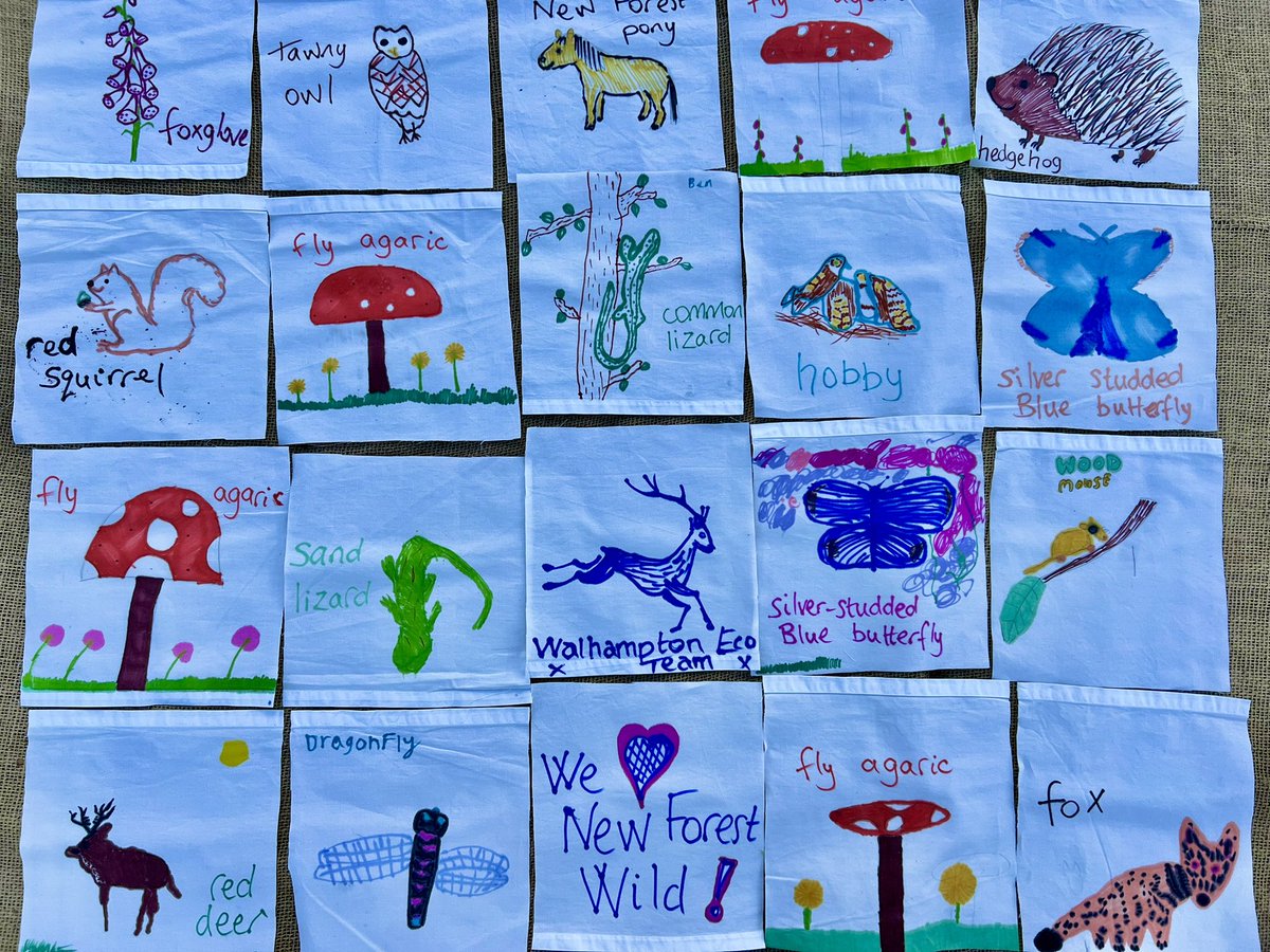 Celebrating the wonderful biodiversity in their grounds; @walhamptonprep Eco Group made these squares that are being made into bunting for #Lymington’s Wilder event st St Thomas Church a week today @WalhamptonHead Thank you @mudandworms !