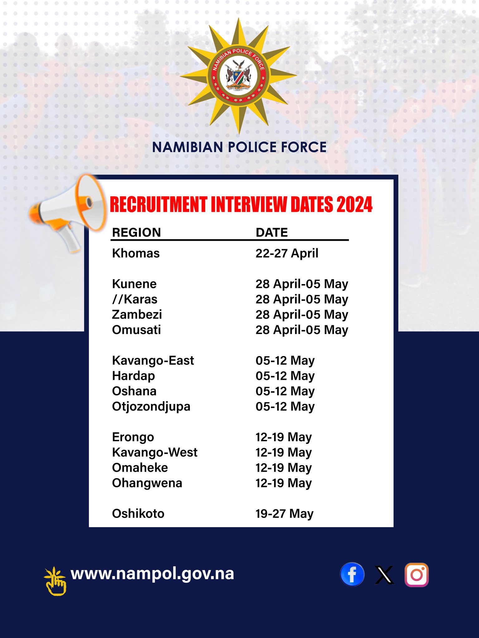 NAMIBIAN POLICE FORCE (NAMPOL) on X: &ldquo;Shortlisted Cadet Constable 