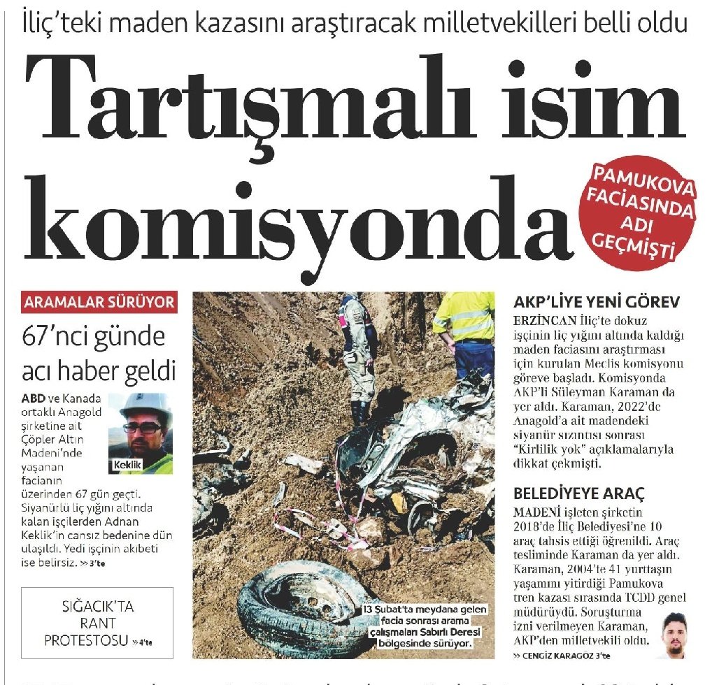 41 kişinin hayatını kaybettiği Pamukova tren kazasının baş sorumlusuyken soruşturma izni verilmedi. Bile isteye koruyup sonra da milletvekili yaptılar. Süleyman Karaman'dan bahsediyorum. Şimdi de İliç'te faciayı araştıracakmış... 📰Cumhuriyet