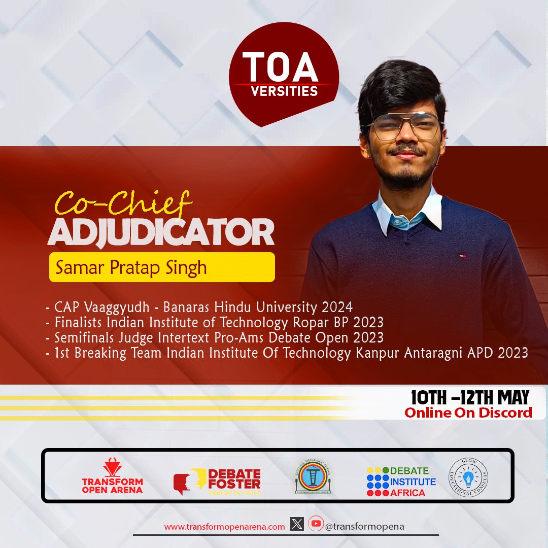 transformopena's tweet photo. @thequeen_OOE @takurandoro #3 ♨️

Samar Pratap Singh, joins as the third member of the Core Adjudication. With accolades and judging experience alike, Singh is just a force! Who knows Rego may open tomorrow 🤗?

#TOAVarsities #CoreTeam #CAP https://t.co/DynFIrgyzG