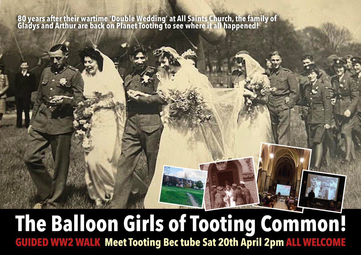 WELCOME to #PlanetTooting Val & family from #Birmingham whose Mum Gladys was a #WW2 #WAAF part of the #BalloonGirls team operating the barrage balloon defence on @TootingCommon 80 years ago this weekend she married Arthur @allsaintssw17 WATCH HERE! britishpathe.com/asset/82456/