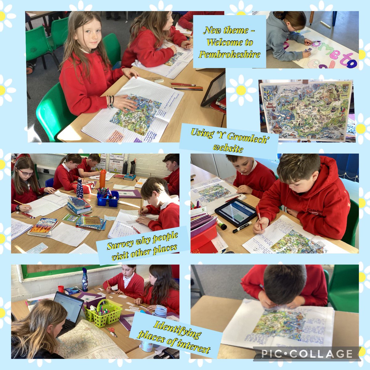 Dechrau da i’n thema newydd yn Dosbarth Abereiddi yn edrych ar ein hardal lleol. 
A good start to our new theme - Welcome to Pembrokeshire! We have been investigating local places of interest and surveying why people travel to visit places.
#cynefin #ambitiouscapablelearners