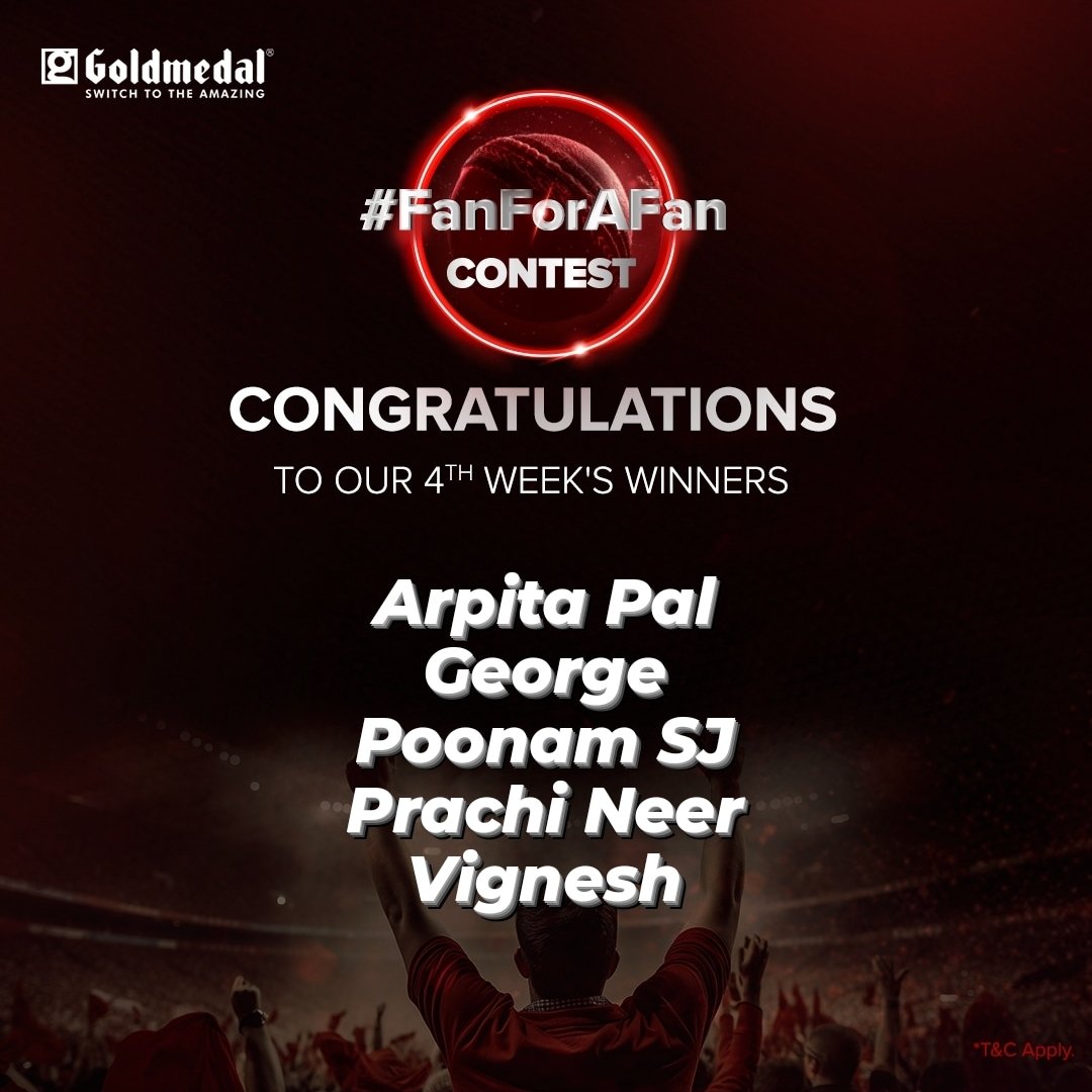 Congratulations to the winners, you’re a certified cricket fan now! Dm your details to the #Goldmedal team and sit back while your big prize reaches you! *T&C Apply #FanForAFan #ContestWinners #ContestAlert #Goldmedal #GoldmedalElectricals #SwitchToTheAmazing