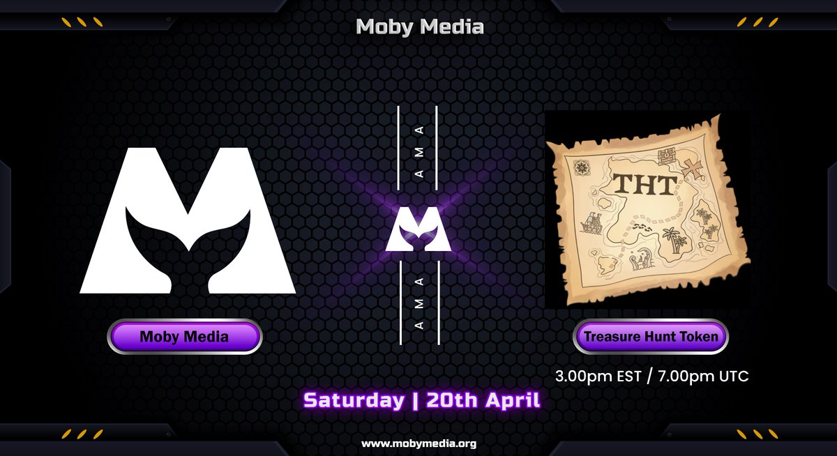 mobymedia's tweet photo. AMA ANNOUNCEMENT 📢

➡️ Join: https://t.co/aqrpwb4LWi
➡️ Follow: @mobymedia. 
🏦 Join our Telegram AMA with @TreasureHuntTKN.

Don’t miss out!

Verify team @mobymedia | 🐋 https://t.co/No3MHR75c5 https://t.co/ccWf0eCTzc