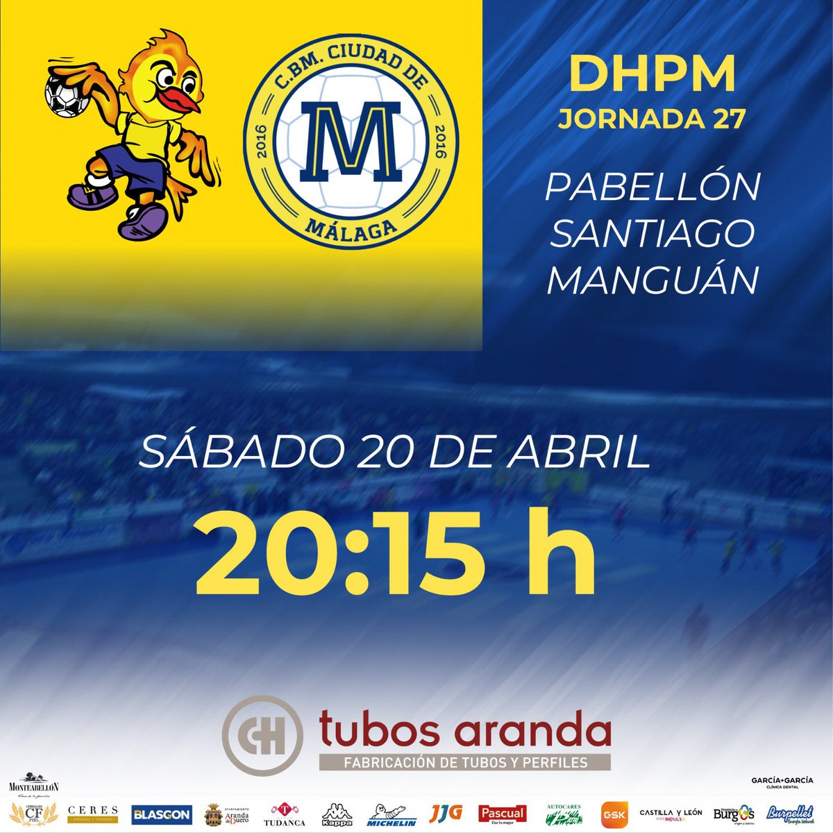 🔥 HOY JUGAMOS🔥 🏆 DHPM - 27J ⌚️ 20:15 h. 🆚 Tubos Aranda @bmvillaaranda Vs. @BMCiudadDMalaga 🏟 Pab. Santiago Manguán 📺 youtube.com/watch?v=lCEIkI… #todxsdeamarillo #soyarandino #unsentimiento