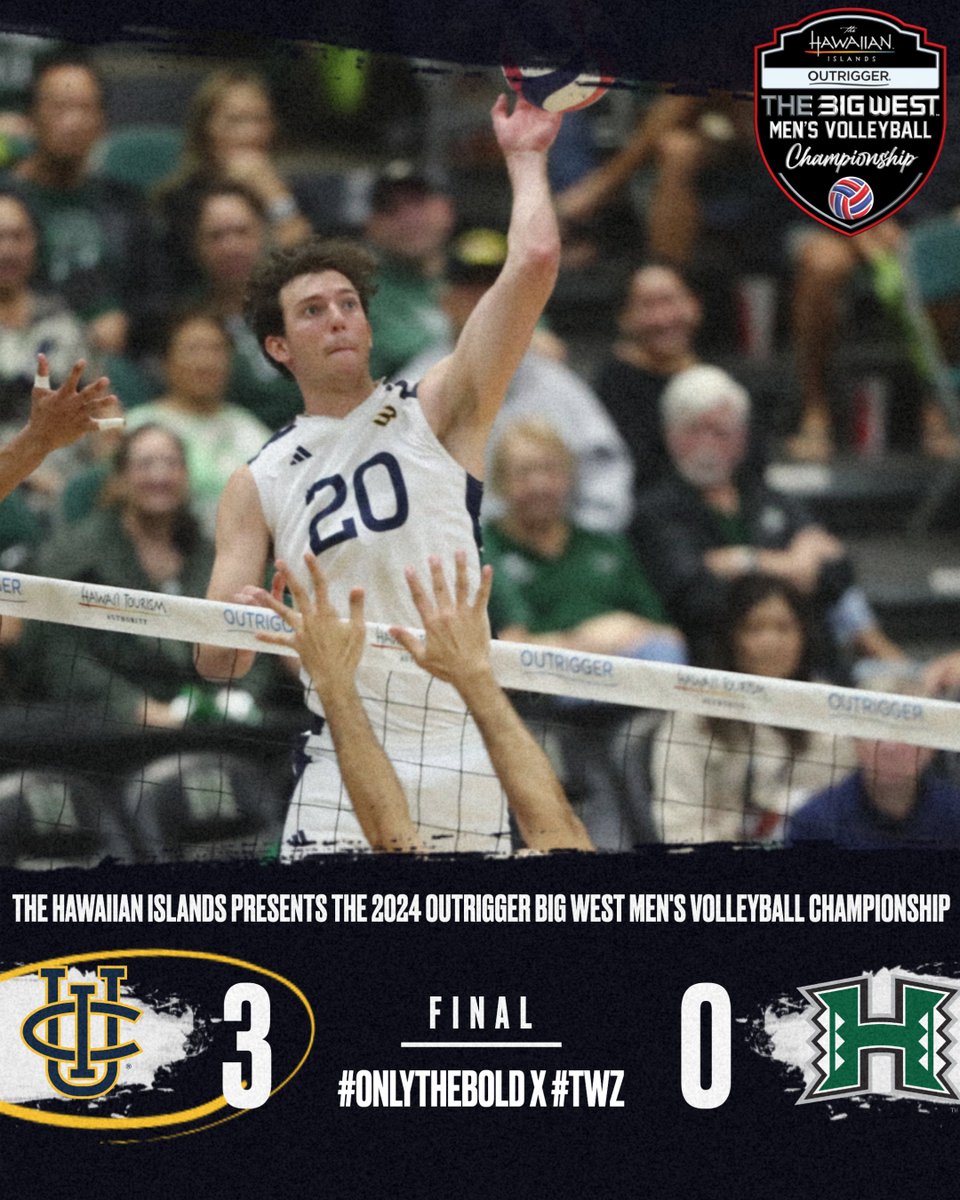 ZOT. ZOT. 🏐🏆

@UCImvb defeats the Rainbow Warriors to advance to the @gohawaii presents the 2024 @OutriggerResort Big West Men's Volleyball Championship match!

#OnlyTheBold x #TWZ x #NCAAMVB