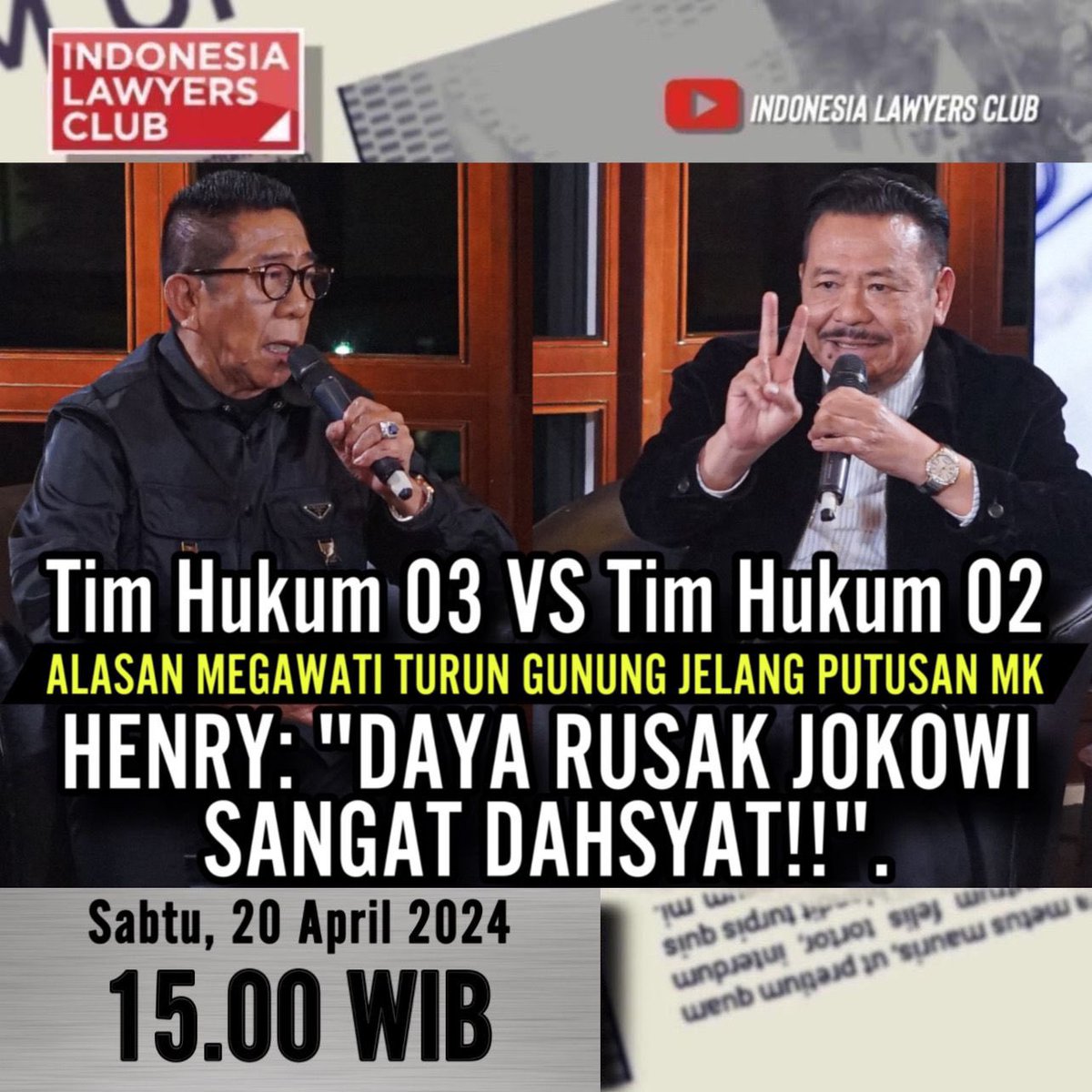 SUDAH TAYANG! >> TIM HUKUM 03 VS TIM HUKUM 02 // ALASAN MEGAWATI TURUN GUNUNG JELANG PUTUSAN MK // HENRY: “DAYA RUSAK JOKOWI SANGAT DAHSYAT” // YOUTUBE 👉 youtu.be/wpMXE0IAAK0 (INDONESIA LAWYERS CLUB)