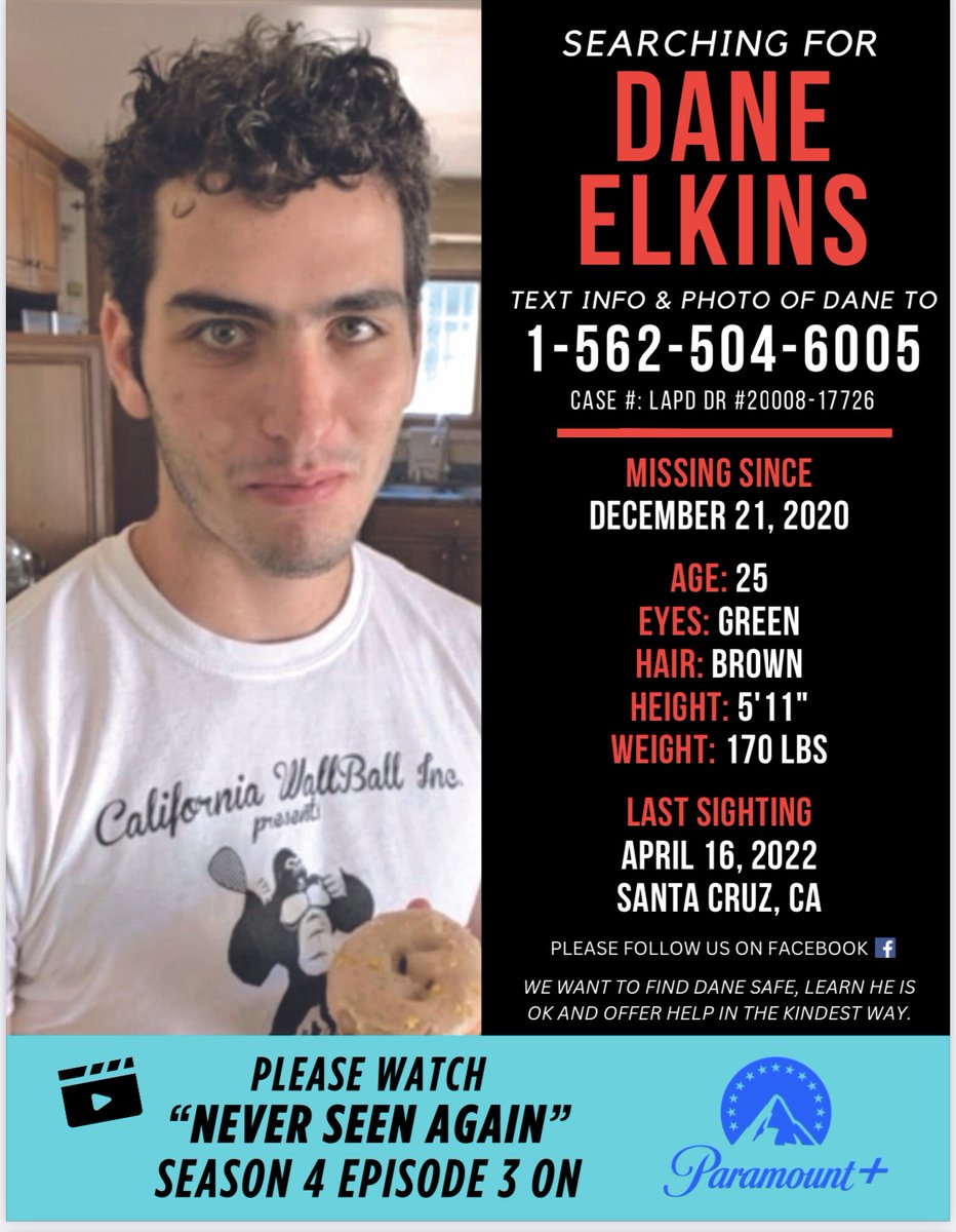 @DatelineNBC Please consider covering my #MISSING son #DaneElkins We have over 100k followers on Tik Tok. We need your help with our #KindnessSearch His episode is on #NeverSeenAgain @paramountplus #California #Oregon #UCSC #Racquetballworldchampion