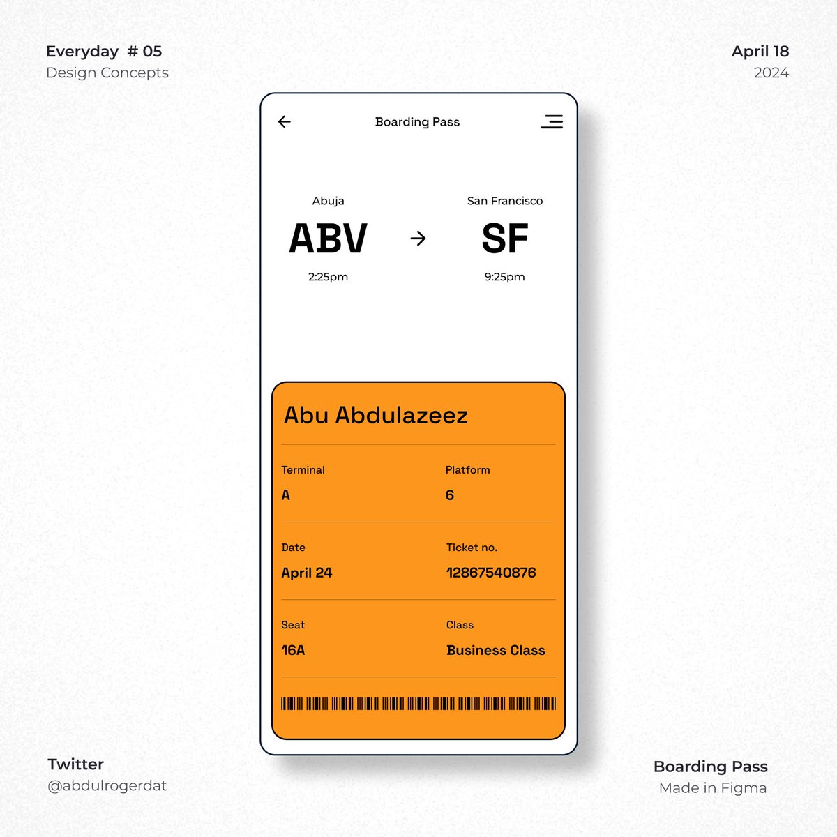 abdulrogerdat's tweet photo. Day 5
Neo-brutalist boarding pass UI design
#uiuxdesign 
 #everydaydesignchallenge https://t.co/Jg97OWbKdT