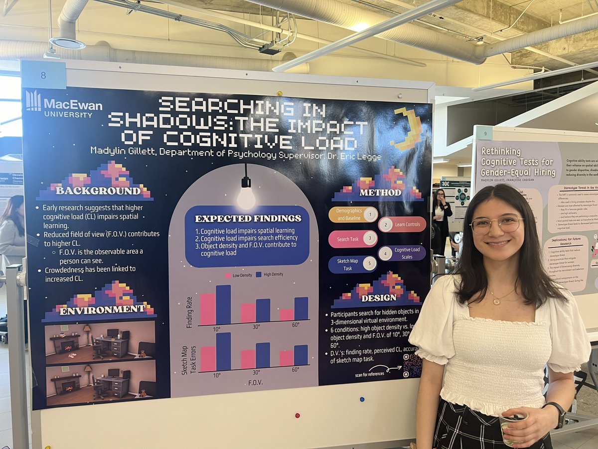 My honours student, Mady Gillett, giving a poster of her proposed honours research, looking at cognitive load and spatial memory/learning at MacEwan University Student Research Day  <a href="/MacEwanResearch/">MacEwan Research</a> #SRD20