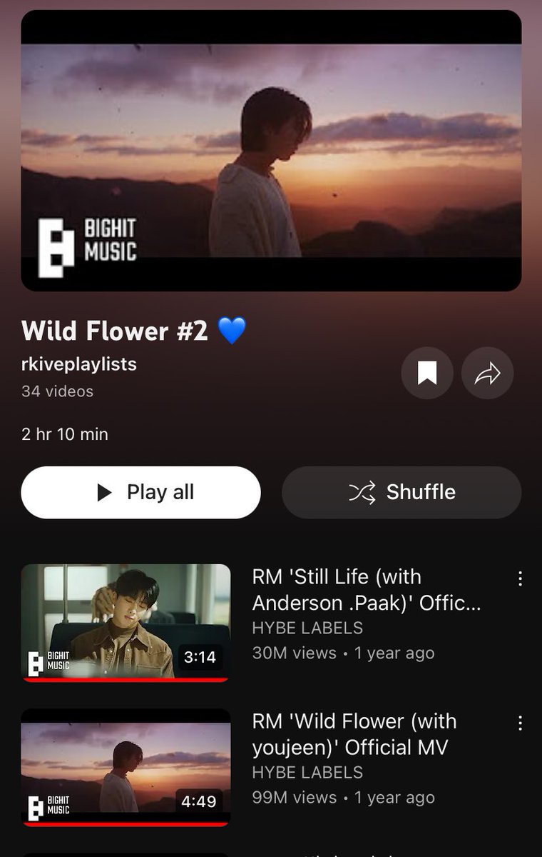 Remember that RM’s ‘Wild Flower’ music video is closer (less 800k) to reach 100M views on Youtube! Watch it daily, add to your playlists and queue. Also check if other playlists being boosted includes the MV more than once :) Check this playlist: youtube.com/playlist?list=…