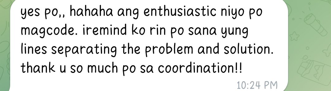 Nakakataba ng puso yung mga gantong compliments from your clients! 🫶🏻🥺

IF YOU NEED HELP FOR YOUR CODING ACTIVITIES JUST DM ME! 

LF client html python java css arduino cisco essay ppt excel id graphic brochure