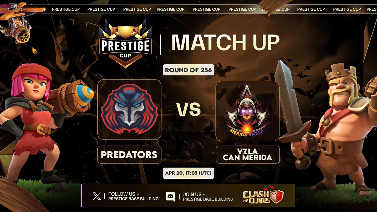 Predator’s Hometown (@preds_hometown) on Twitter photo ✨Match Up ✨
🌍<a href="/Preds_Hometown/">Predator’s Hometown</a> vs #VZLACANMERIDA
🏆 <a href="/PrestigeBB_/">Prestige Base Building</a> Cup Round of 256
🗞️ Saturday 20th April, 2024 | 17:05 UTC | 1:05 PM EST | ✨Match Up ✨
🌍<a href="/Preds_Hometown/">Predator’s Hometown</a> vs #VZLACANMERIDA
🏆 <a href="/PrestigeBB_/">Prestige Base Building</a> Cup Round of 256
🗞️ Saturday 20th April, 2024 | 17:05 UTC | 1:05 PM EST |