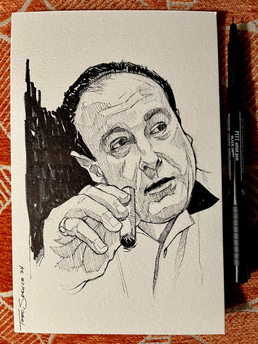 Sketched Tony Soprano. Castell pens on cold press paper. 👉available for purchase 🍝