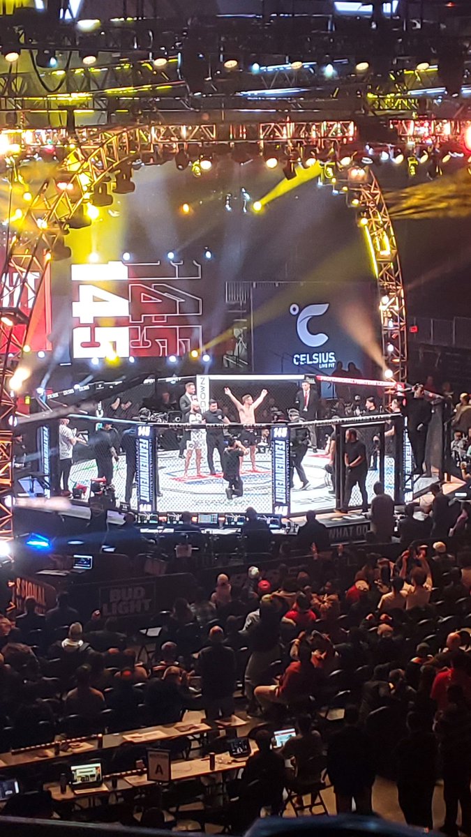 Brendan Loughnane defeats Pedro Carvalho via TKO in the first round. Boos filled the arena after the decision was announced as the stoppage was very early. #PFLChicago