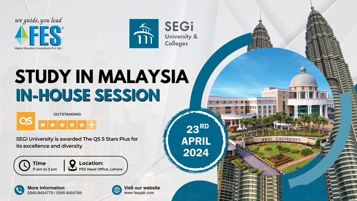 For More Info
0346-8454555/0346-8454999
We Guide You Lead
fespak.com
#fes #fes2024 #fesconsultants #studyabroad #study #overseas #overseaseducation #Malaysia #internationalstudents #studentvisa #StudyInMalaysia #HigherEducation #WithoutIELTS #StudyGapAccepted