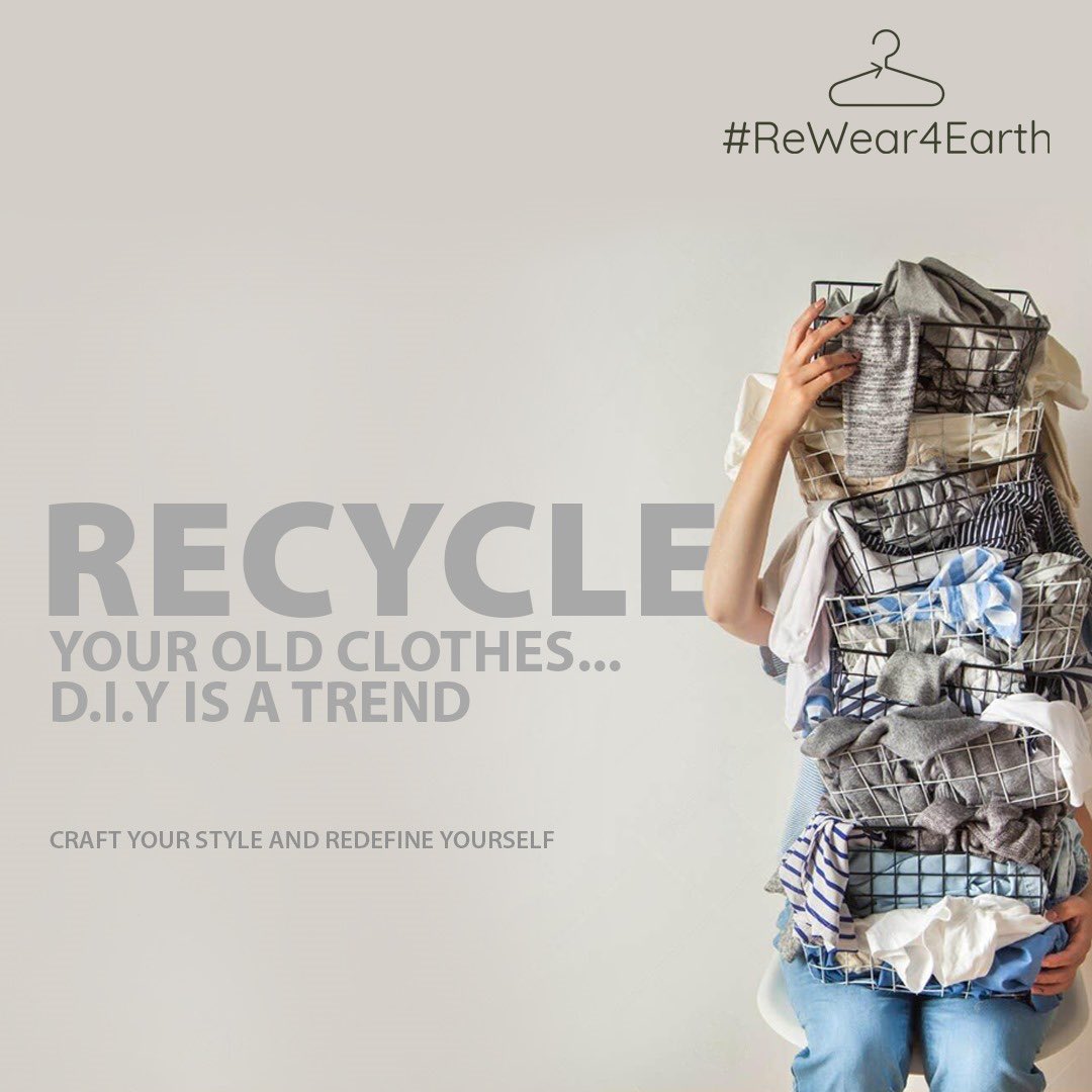 RECYCLING clothes:
Reduce demand for new clothing
Prevent clothes from ending up in landfills
Save water & Limit pollution
Reduce CO2 upto 80%
Improve soil quality
Stop water from being diverted from surface & groundwater sources
#ReWear4Earth #WorldEarthDay #ReduceReuseRecycle