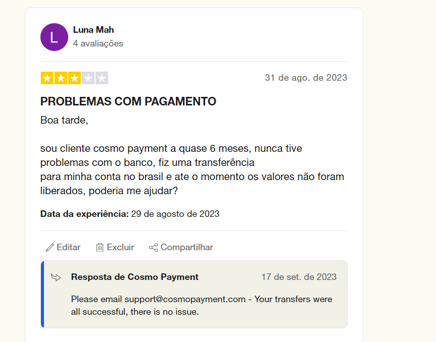 Good_Lunah's tweet photo. always the same automatic responses, this bank should be more serious, it is giving you money from people who think they are having a relationship with a serious company, more than 20 days with my money tied up and they make me wait 5 days for each transfer @CosmoPayment https://t.co/18Gbm9RPyK
