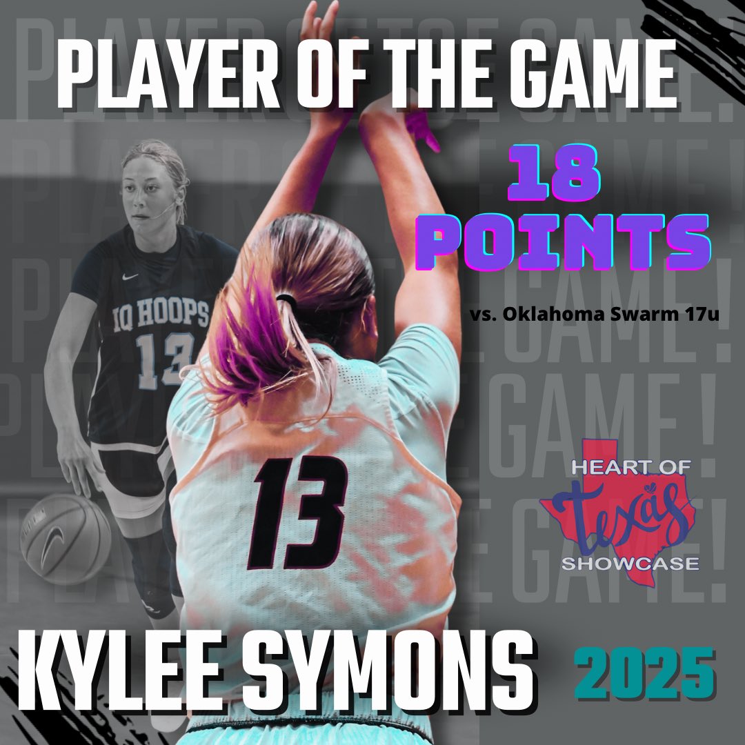 Game #1 - IQ Hoops vs Oklahoma Swarm 
Player of the game - Kylee Symons - 1️⃣8️⃣ points!  <a href="/ksymons13/">Kylee Symons</a> 
#heartoftexasshowcase #HeartofTexas