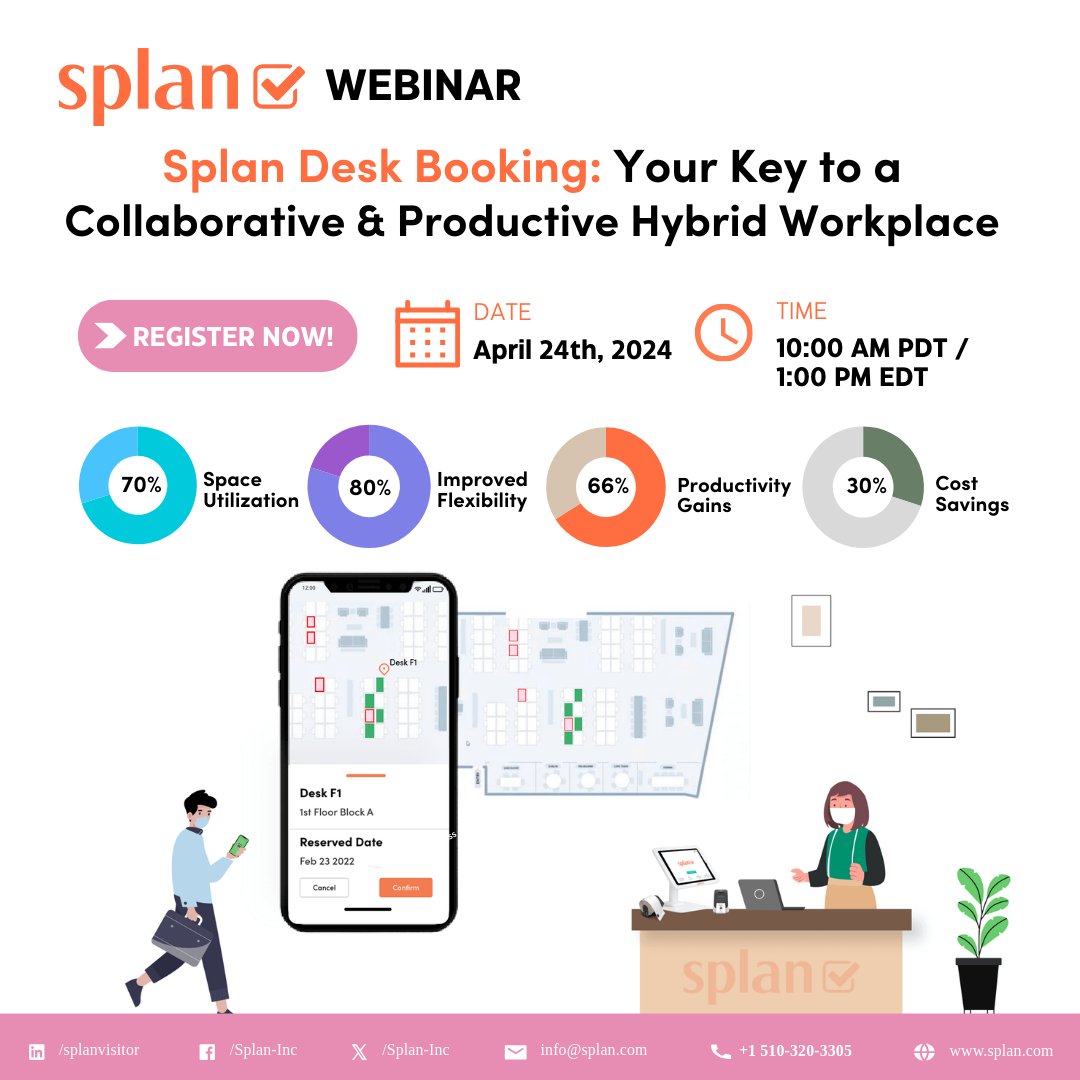 The days of designated desks are gone. Today's workforce demands flexibility, but managing desk booking in a hybrid environment can be a nightmare.
Splan can help!
Join our webinar on Wednesday, April 24th at 10:00 AM PDT / 1:00 PM EDT.
Register now: us02web.zoom.us/webinar/regist…