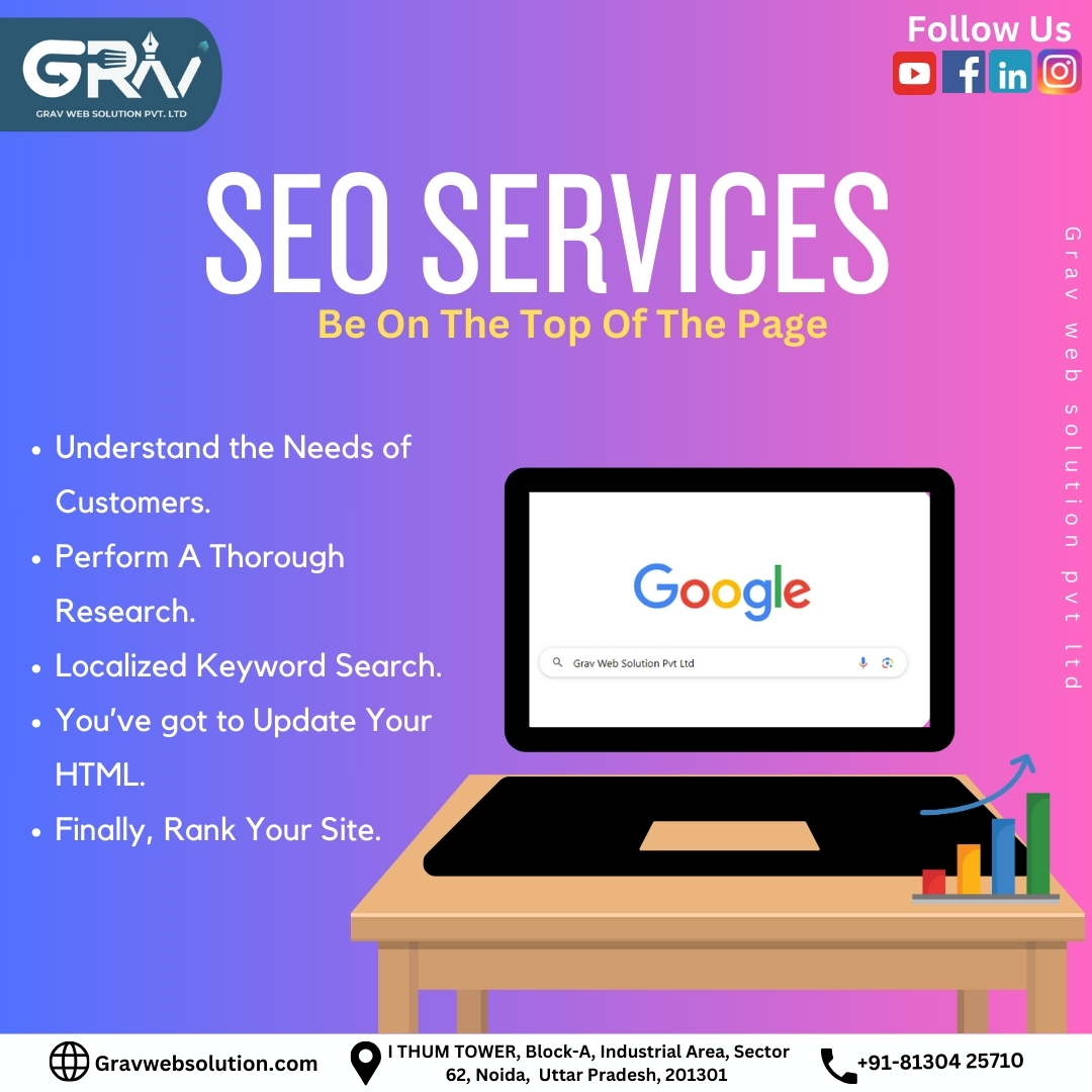 gravwebsolution's tweet image. 𝐆𝐫𝐚𝐯 𝐖𝐞𝐛 𝐒𝐨𝐥𝐮𝐭𝐢𝐨𝐧 𝐏𝐯𝐭 𝐋𝐭𝐝

&quot;Unlock the full potential of your online presence with Grav Web Solution Pvt. Ltd&apos;s expert SEO services. Dominate search engine rankings and reach new heights with a top digital marketing agency in Noida. 
.
.
#GravWebSolution #SEO