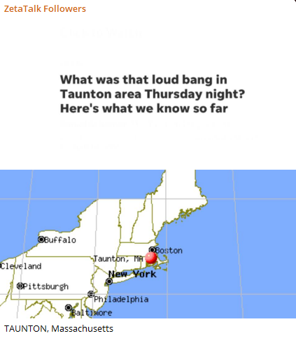 TAUNTON, Massachusetts 

Multiple people posted on social media about hearing what sounded like an explosion Thurs night and getting frightened or even feeling their homes shaking, not just in Taunton, but nearby communities like Raynham, Dighton, Lakeville & Berkley, as well.