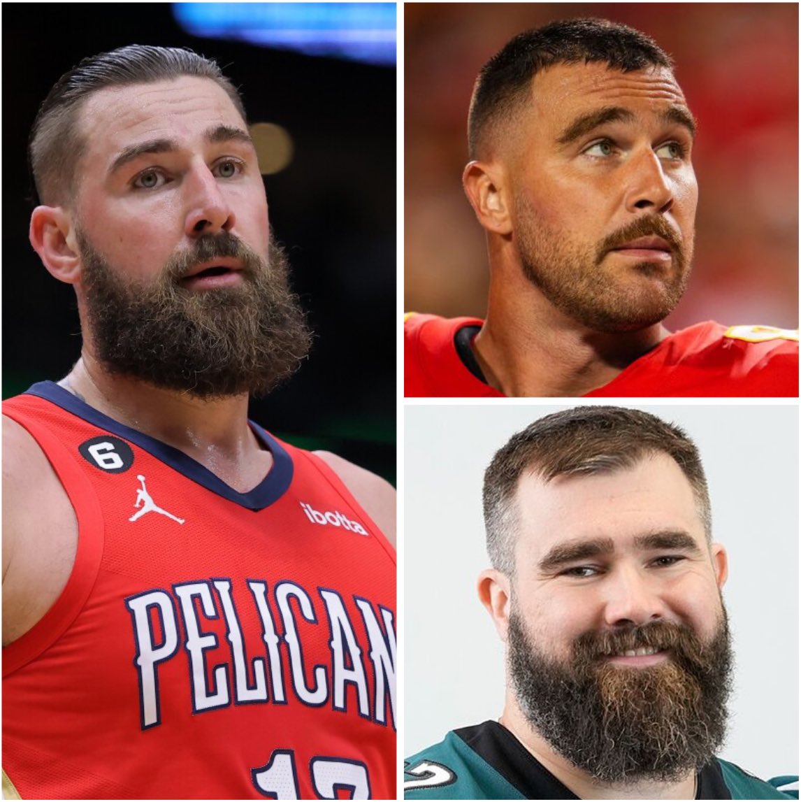 Oceans915's tweet photo. I’m convinced Jonas Valanciunas is the Kelce brothers’ long lost brother 😆

@NBAonTNT https://t.co/kntWq9jzQU