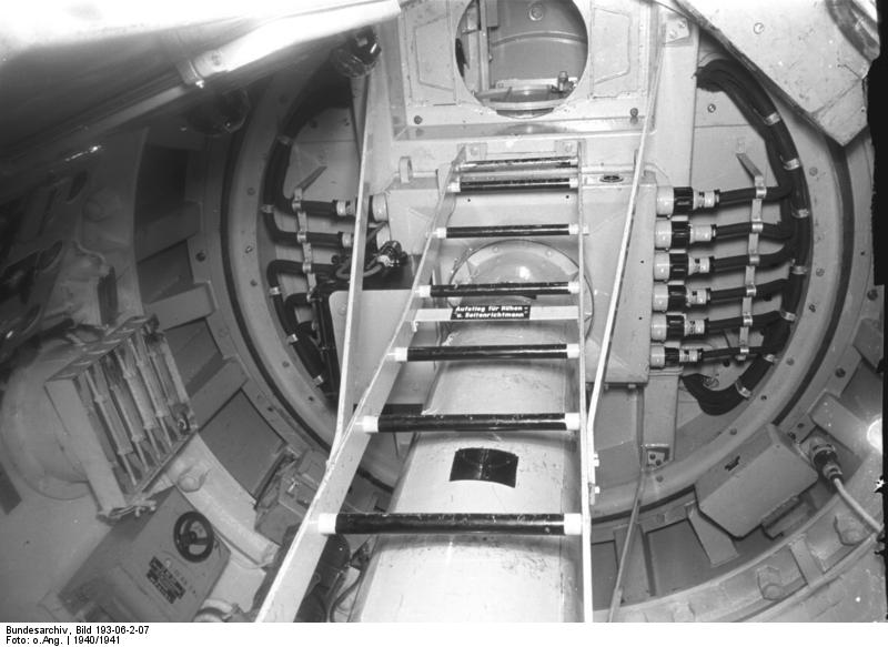 Interior of Bismarck's 10.5cm anti-aircraft gun turret, 1940-1941