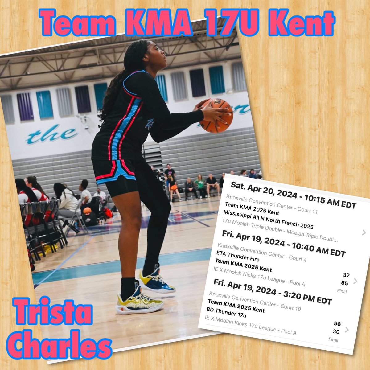 @Teamkma24 we’ve got more work to do. Let’s go 🩷💙 College coaches we will see you on court 1️⃣1️⃣ at 10:15