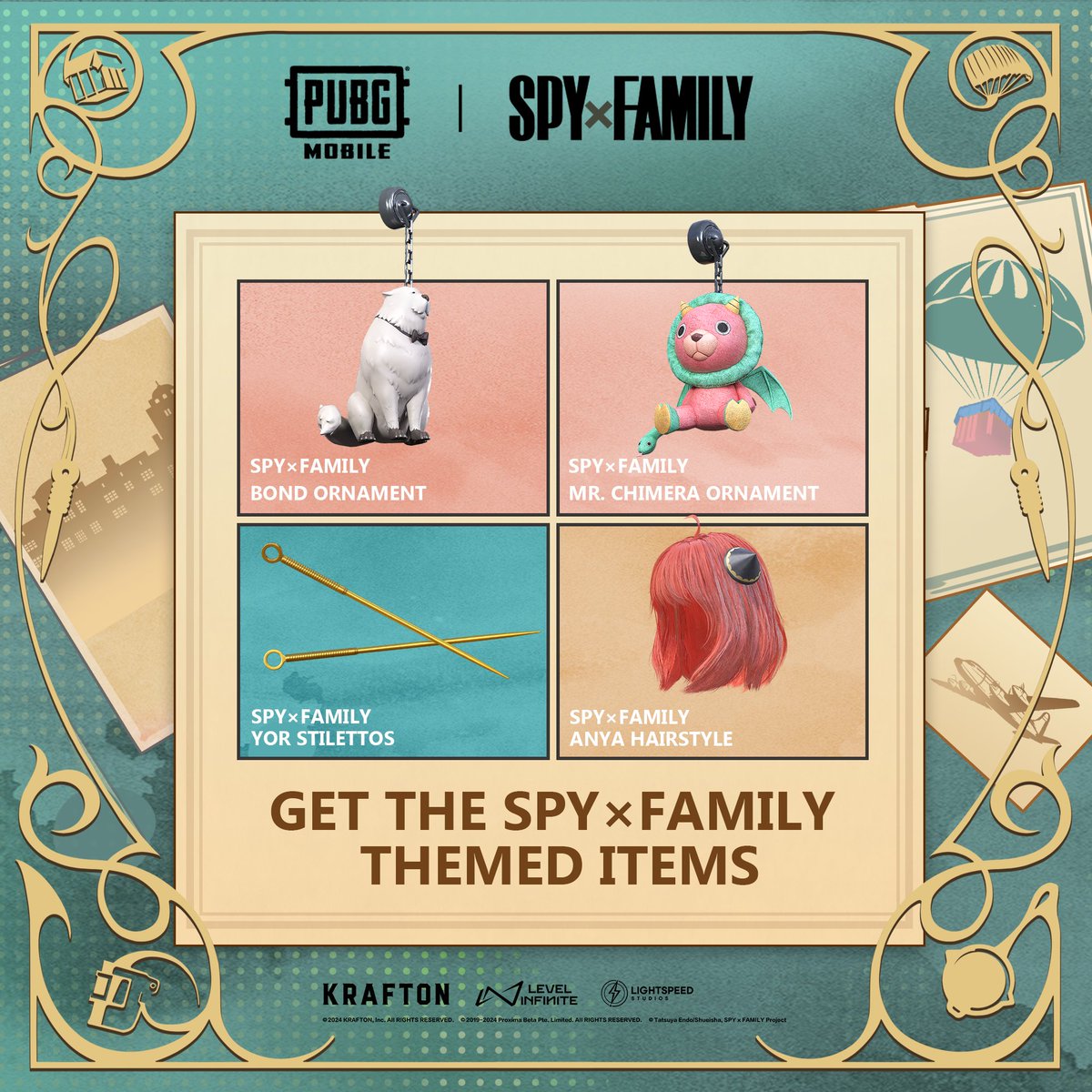 Glider, Payung Terjun, skin Dacia, Gaya Rambut dan Stiletto SPYxFAMILY tersedia sekarang!

Untuk menebus pelbagai ganjaran menarik, aktifkan Prize Path dalam game hari ini!
pubgmobile.live/SpyxFamily2024

#PUBGM_SPYxFAMILY #SPYxFAMILY #PUBGMOBILE #PUBGMOBILEMY