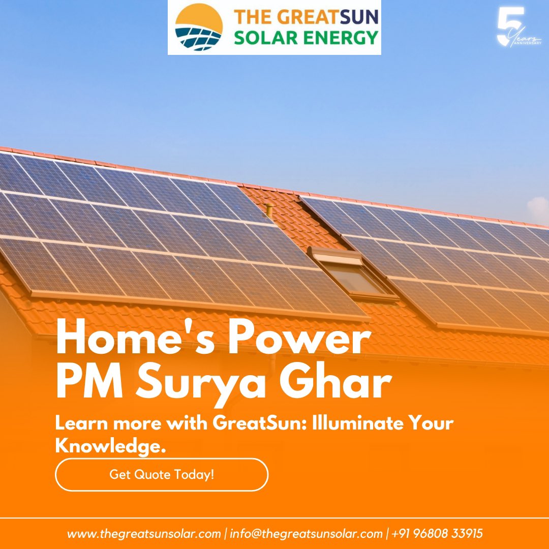 PM Surya Ghar Yojana with GreatSun Solar: Cut Costs, Save the Environment!

Discover more at thegreatsunsolar.com

#SolarEnergy #LowerYourElectricBill #Sustainability #PMSuryaGhar #MuftBijliYojana #SolarPower #FreeElectricity #AatmanirbharBharat #RenewableEnergy #Sustainable