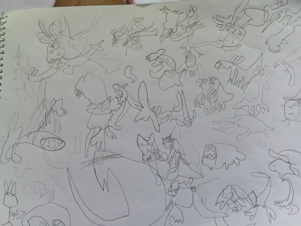 lighttraider's tweet photo. I don't know if anyone can identify the monsters in the drawing. This is an eight year old art on the monster hunter rise game. https://t.co/tOlmLxHdIp