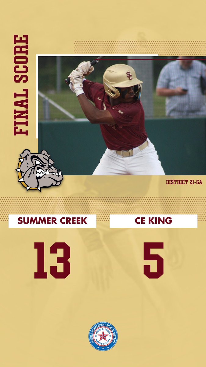 BULLDOGS WIN! William Hill HIT FOR THE CYCLE w/ 3 RBIs as Summer Creek beat CE King, 13-5. Chris Saavedra pitched 3 shutout inns w/ no hits for the win. #BLEED #PunchTheClock